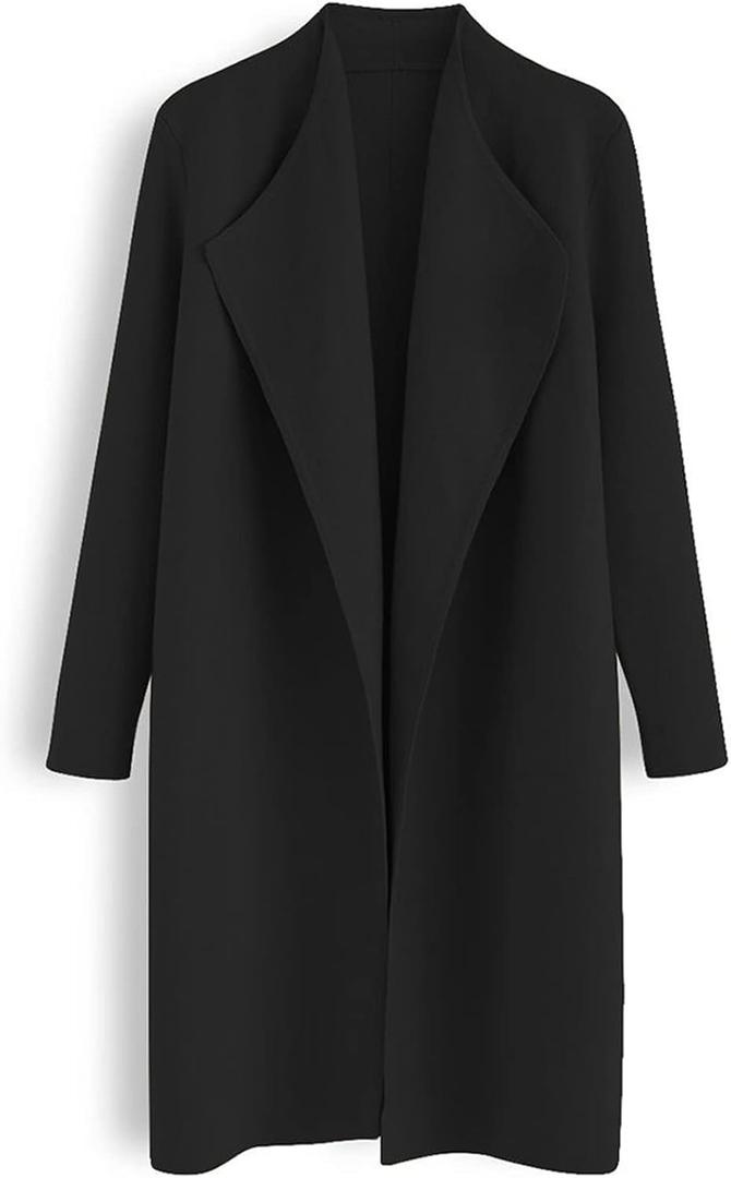 CHICWISH Women's Classy Open Front Knit Coat Cardigan Coatigan Light Jacket (Medium-Large, Black)