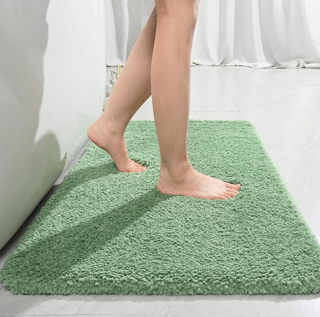 Bathroom Rug 36x24 Inch, Soft Thick Absorbent Microfiber Bath Rugs for Bathroom, Machine Washable, Shaggy Plush Non Slip Bath Mat for Tub, Shower Floor, Quick Dry Mats, Sage Green