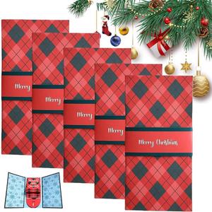 Handmade Christmas Gift Card Booklet 5 Pack, Christmas Gift Card Holder Booklet, Red Plaid Design with Merry Text, Money Envelope Set
