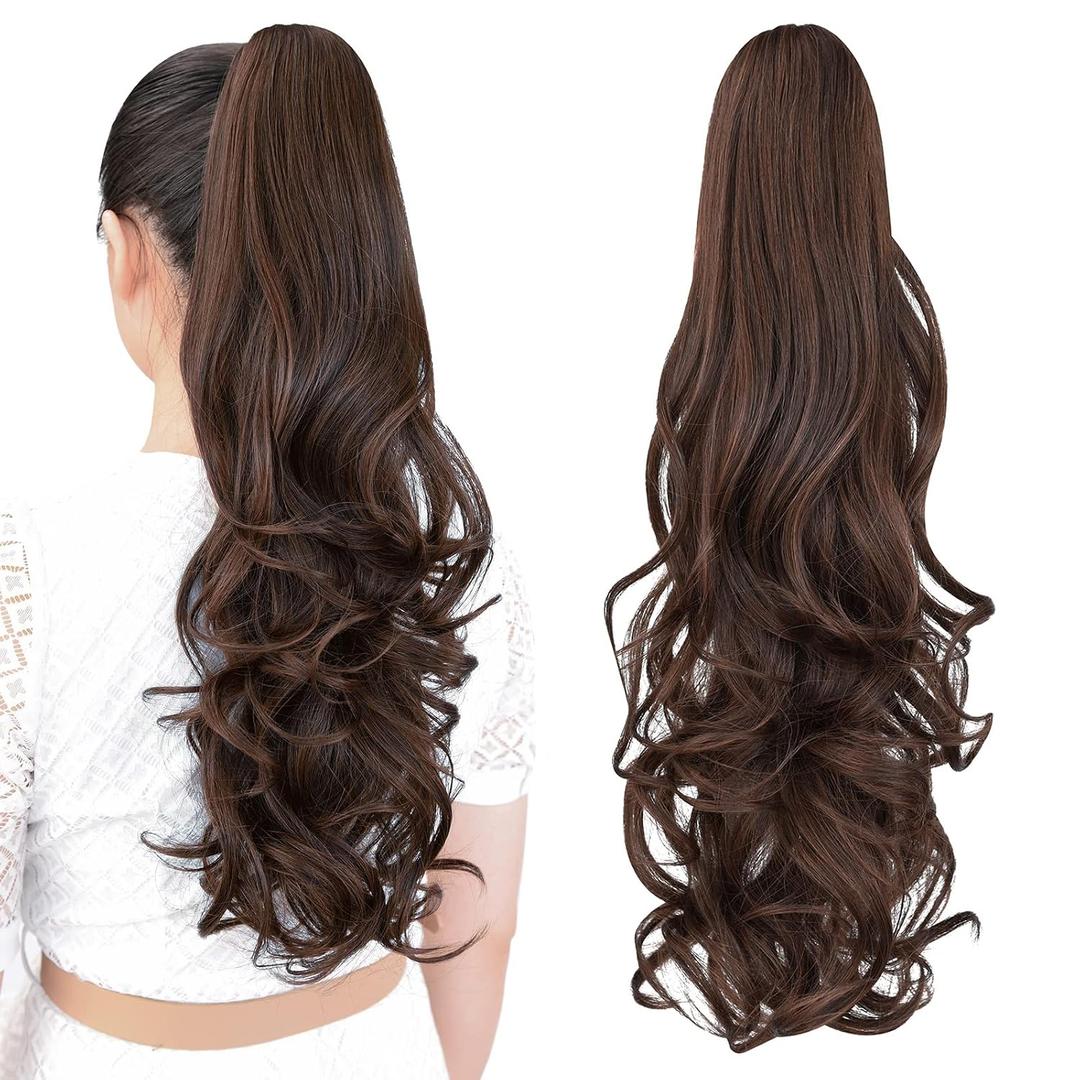 Ponytail extension,22" claw clip hair extensions ponytail Long curly hair Extension Natural Looking Synthetic Hairpiece for Women Medium Brown