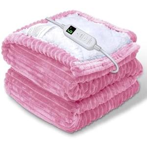 YONJION Electric Heated Blanket Throw, Heating Blanket Throw with 4 Timer Settings & 6 Heat Settings, Best Winter Gifts for Men and Women, White Elephant Gifts for Adults (50x60 Inch, Pink)