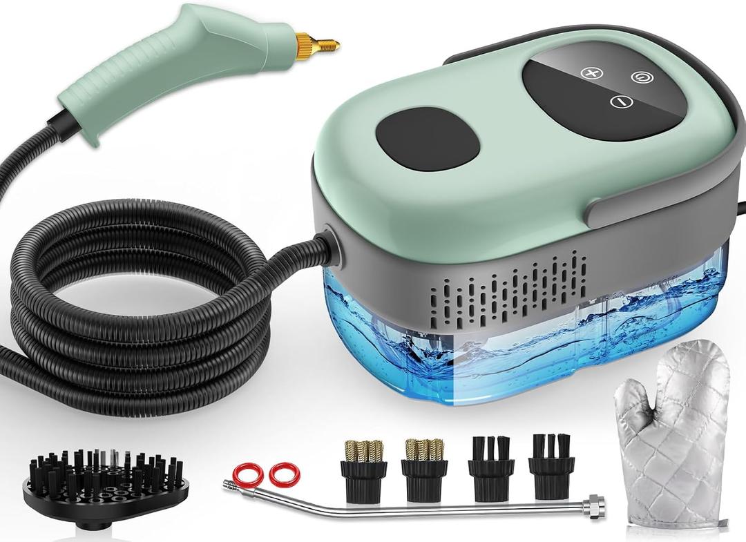 Steam Cleaner, 10s Heat-Up, 6-Level Adjustable, 1.69qt. Tank, 2500W Natural Portable Handheld Steamer for Cleaning with Touch Screen for Home, Car, Tile, Grout, Windows, Bathrooms, Kitchens and Fabric (Green and Grey)