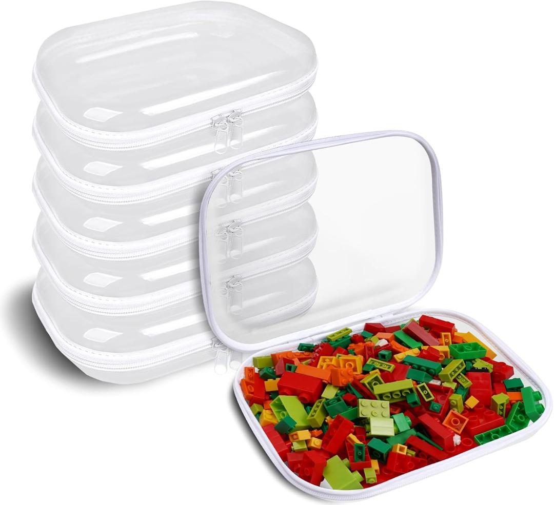 Clear Hard Shell Zipper Case,6PCS Transparent Clear Zipper Pouches,Hard Side Plastic Case Set,Portable Travel Storage Organizer Bins