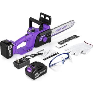 PINKWAY Brushless 12-Inch Electric Chainsaw Cordless20V Battery Power Chain Saw with 4.0Ah Battery and Charger, Mini Chainsaw Cordless Portable Compact Saw Handheld for Wood Cutting