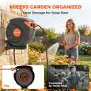 82ft Automatic Rewind Garden Hose Reel 1/2", Wall Mounted Retractable Water Hose with Any-Length Lock, Kink-Free Hybrid Hose for Backyard & Plant Care
