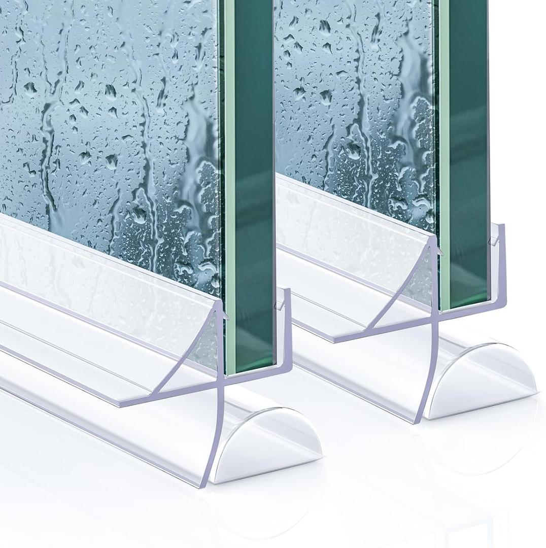 Pushglossy Shower Door Bottom Seal 2 Sets 3/8" x 39.37" Frameless Glass Shower Door Sweep Seal Strip with Drip Rail, Stop Water Leaks