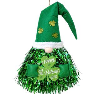 St Patrick's Day Wreath for Front Door, Tassel Shamrock Wreath Gnomes Door Decor, Green Foil Fringe St Patricks Day Gnomes Decorations, St. Patrick's Day Decor for Indoor Outdoor