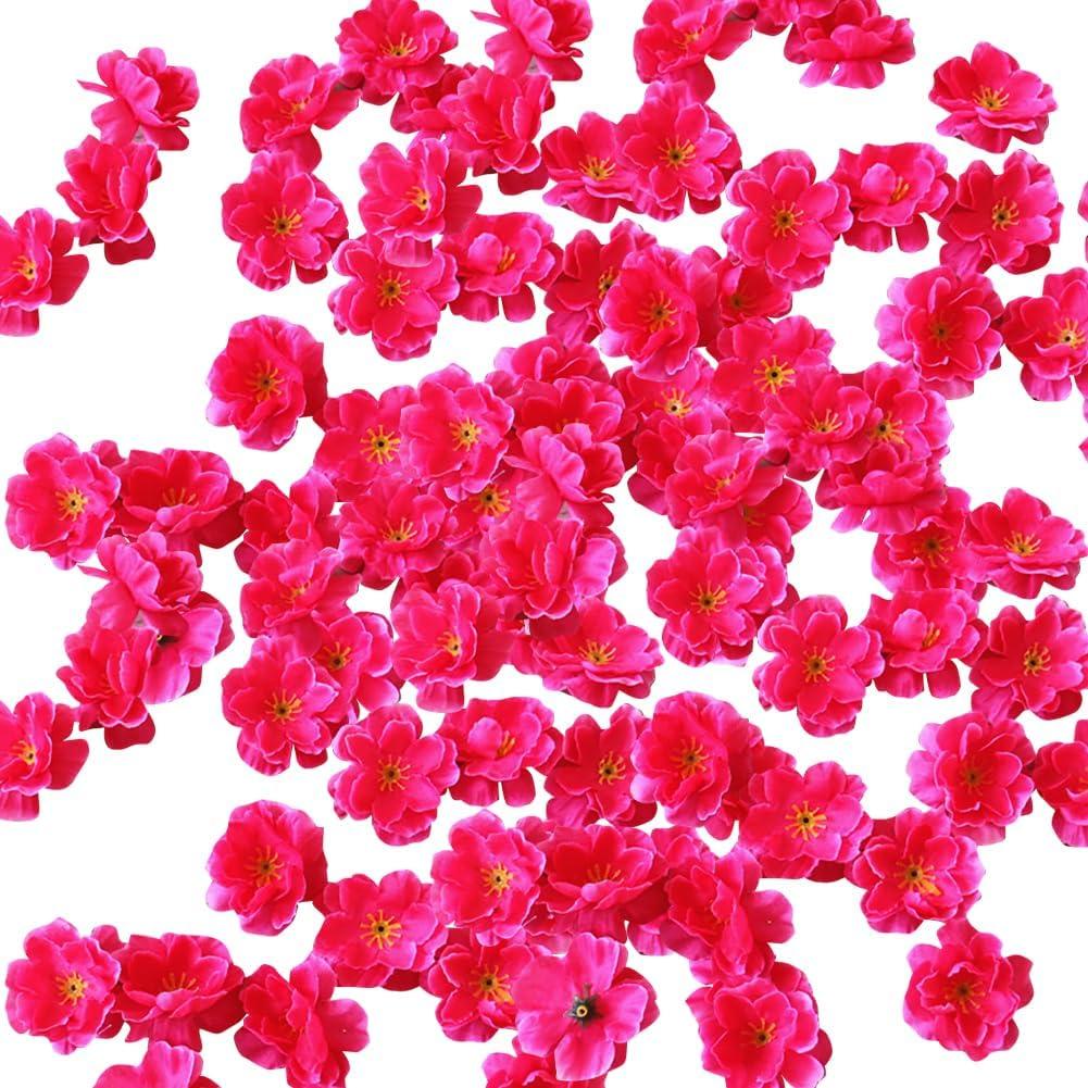 100 Pcs 5cm Artificial Cherry Blossom Flowers Petals Faux Flower Heads Plum Blossom Heads Flower Embellishments Decorative Craft Flowers Wedding Party Home Decorations Hot Pink