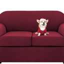 H.VERSAILTEX 3 Piece Stretch Sofa Covers for 2 Cushion Loveseat Couch Covers for Living Room Furniture Cover (Base Cover Plus 2 Seat Cushion Covers) Thicker Jacquard Fabric(Medium Sofa, Burgundy)