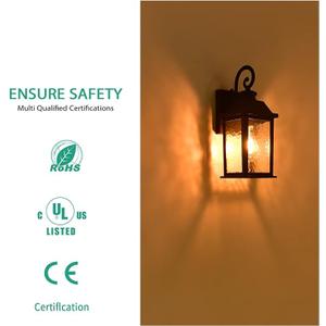 Dusk to Dawn Outdoor Wall Lantern Porch Light Exteriors House Lights Wall Mount Waterproof Anti-Rust Modern Black Sconce Small for Patio Light Fixtures with Water Rippled Glass 1pc (Bulb Not Included)
