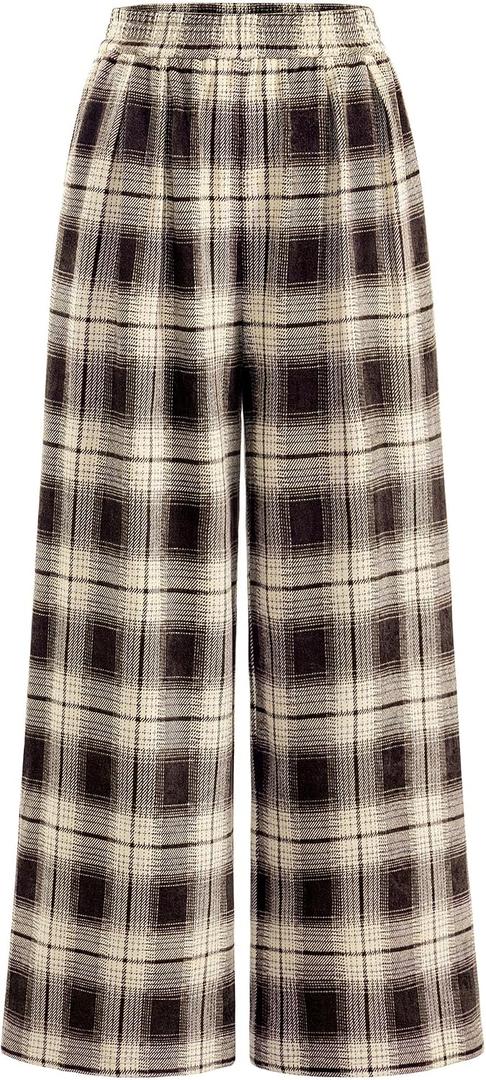 PRETTYGARDEN Casual Women's Pants 2026 Elastic Waist Palazzo Long Pajama Wide Leg Trousers Knit Fall Outfits with Pockets (M)