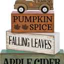 4 Pcs Fall Decorations for Home Fall Table Centerpiece Decor Autumn Tiered Tray Decor Rustic Decorative Truck Block Signs Gift Farmhouse Thanksgiving Table Decoration for Home Kitchen
