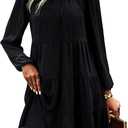 KIRUNDO Long Sleeve Baby Doll Dresses Women 2026 Casual Spring Summer Ruffle Mock Neck Tiered Mini Flowy Swing Shift Dress (Black), L
