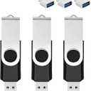 3 Pack 32GB USB Flash Drive with Type C Adapter and Storage Box USB 2.0 High Speed Metal Pen Drive 360 Rotatable Storage Memory Stick for Phone/Pad/PC/Laptop/Android - Black(3-Pack 32GB)