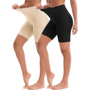 INNERSY Women's Slip Shorts for Under Dresses High Waisted Shorts 2-Pack(Black Nude,Medium)