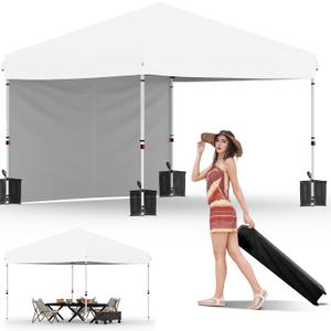 Garvee 10x10 Pop Up Canopy Tent with 1 Removable Sidewall, Heavy Duty Commercial Instant Shelter with One-Person Setup, UPF 50+ Waterproof, 100 Sq Ft Shade for Outdoor Events, Camping, Farmers Market