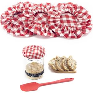 Sourdough Jar Cover, Reusable Sourdough Cloth Cover, 3pc Handmade Cotton Cloth Covers for Sourdough Starter Jar Sourdough Bread Baking Supplies Fit Jars Mouth from 3-4 Inch (Red Plaid)