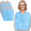 Adult Bibs for Men and Women 4 Packs, Reusable Terry Bibs for Elderly Senior, Waterproof Towel for Adults (Grey+Blue)