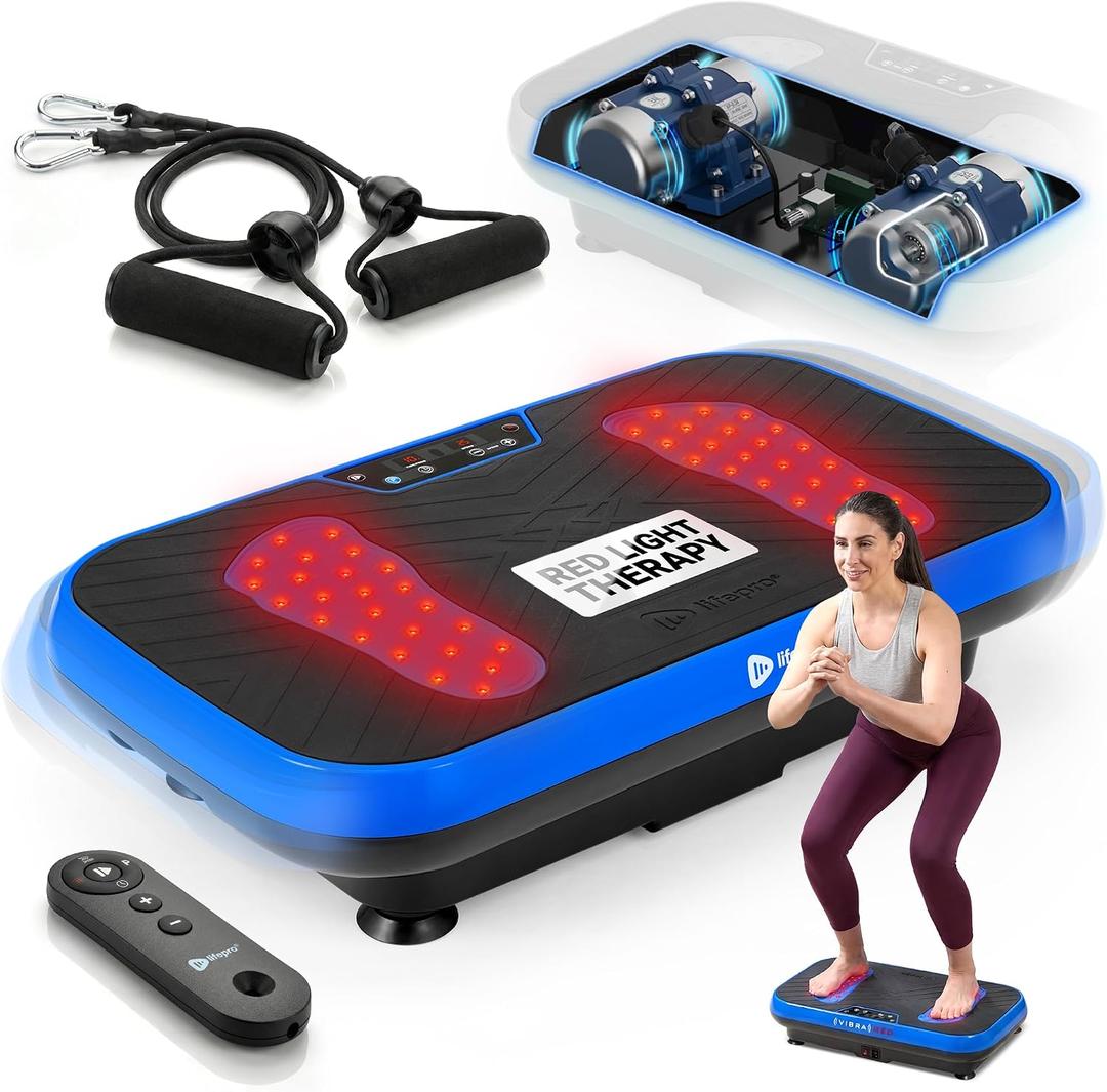 Lifepro VibraRed Vibration Plate with Red Light Therapy & Resistance Bands 99 Speeds, 9 Presets, <70dB Oscillation — Vibration Plate for Lymphatic Drainage, Infrared Foot Therapy, Wellness, Relaxation, Blue