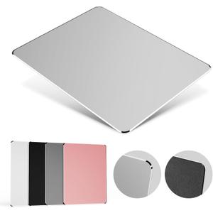 HONKID Hard Metal Mouse Pad for Desk, Aesthetic Rigid Mouse Pad for Magic Mouse and Pro/Air with Stable Rubber Base, Aluminum Mousepad for Travel and Home Office (Silver) (9.1L x 7.1W inches)