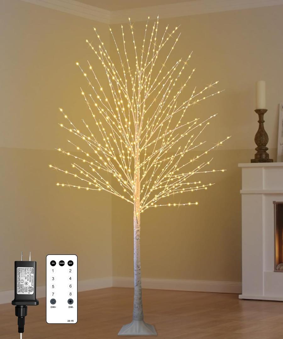 6FT Lighted Birch Tree with 880 LED Warm White Lights, 8 Twinkle Modes, Timer, Dimmable Artificial Light Up Twig Christmas Tree for Indoor Outdoor Xmas Holiday Party Decor