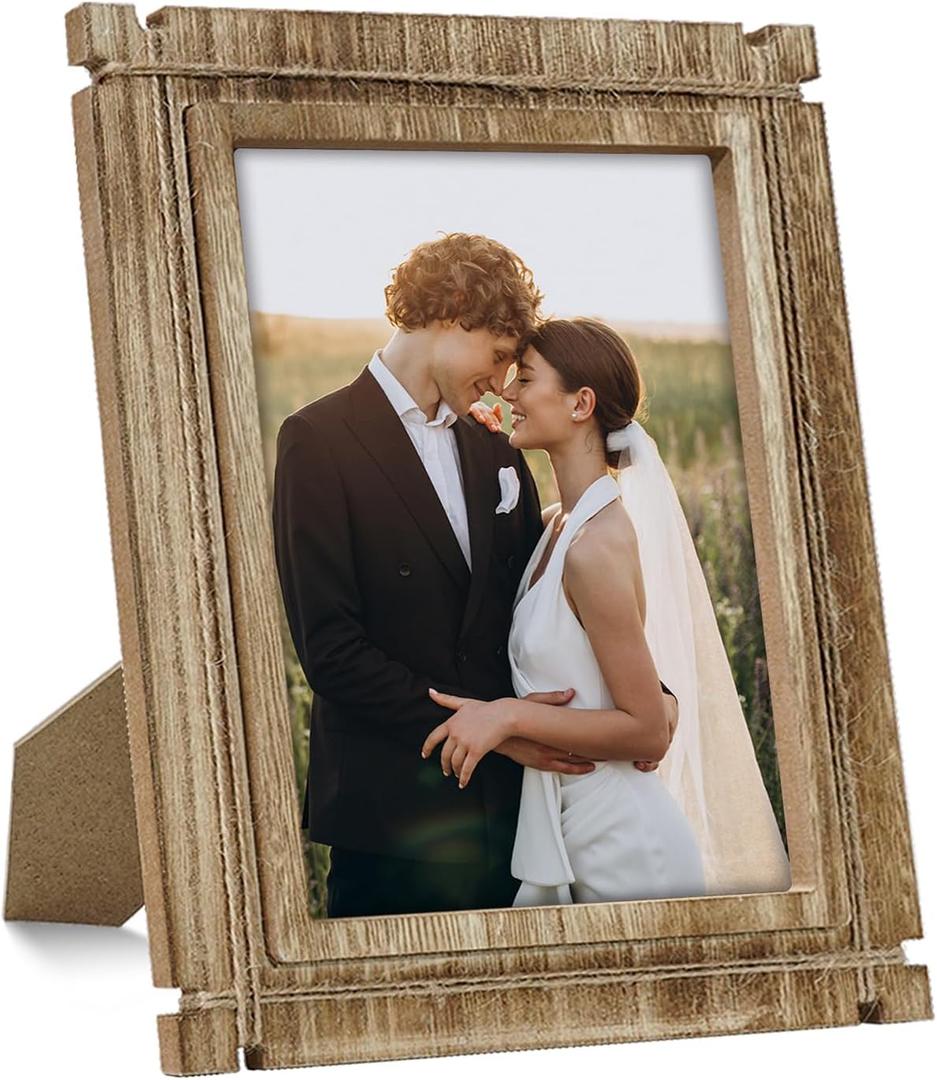 Picture Frames Rustic Photo Frame 6x8 Wood Picture Frame Farmhouse Decor for Wall Mount and Tabletop Display Brown