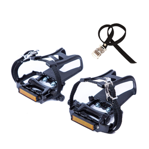 YBEKI All-Terrain Bike Pedals with Toe Clips & Adjustable Straps Dual-Purpose Resin/Alloy Bicycle Pedals 9/16" Spindle - Indoor/Outdoor Use for Exercise/Spin/Road Bikes MTB
