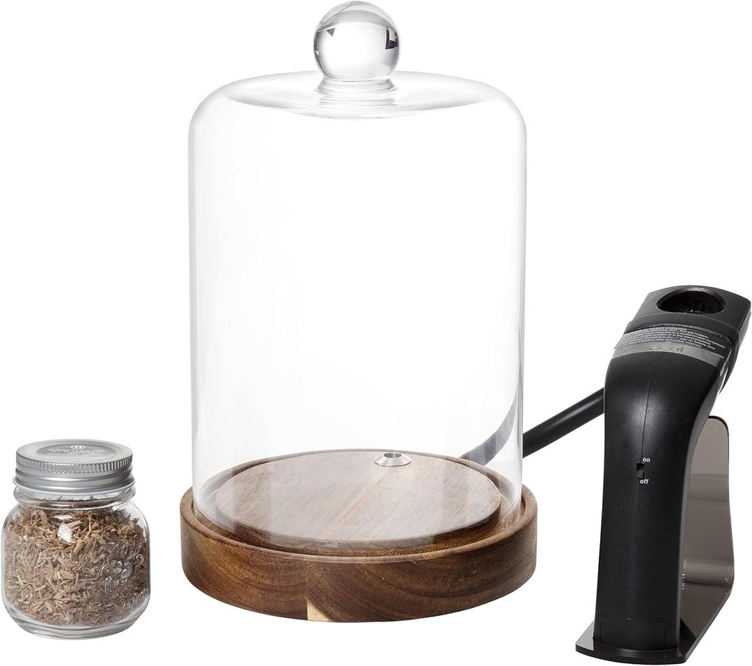 Crafthouse by Fortessa Individual Mini Glass Smoke Cloche for Cocktails/Charcuterie/Drinks/Food with Handheld Smoker, 3 Pieces, Clear (CFH.5.9211)