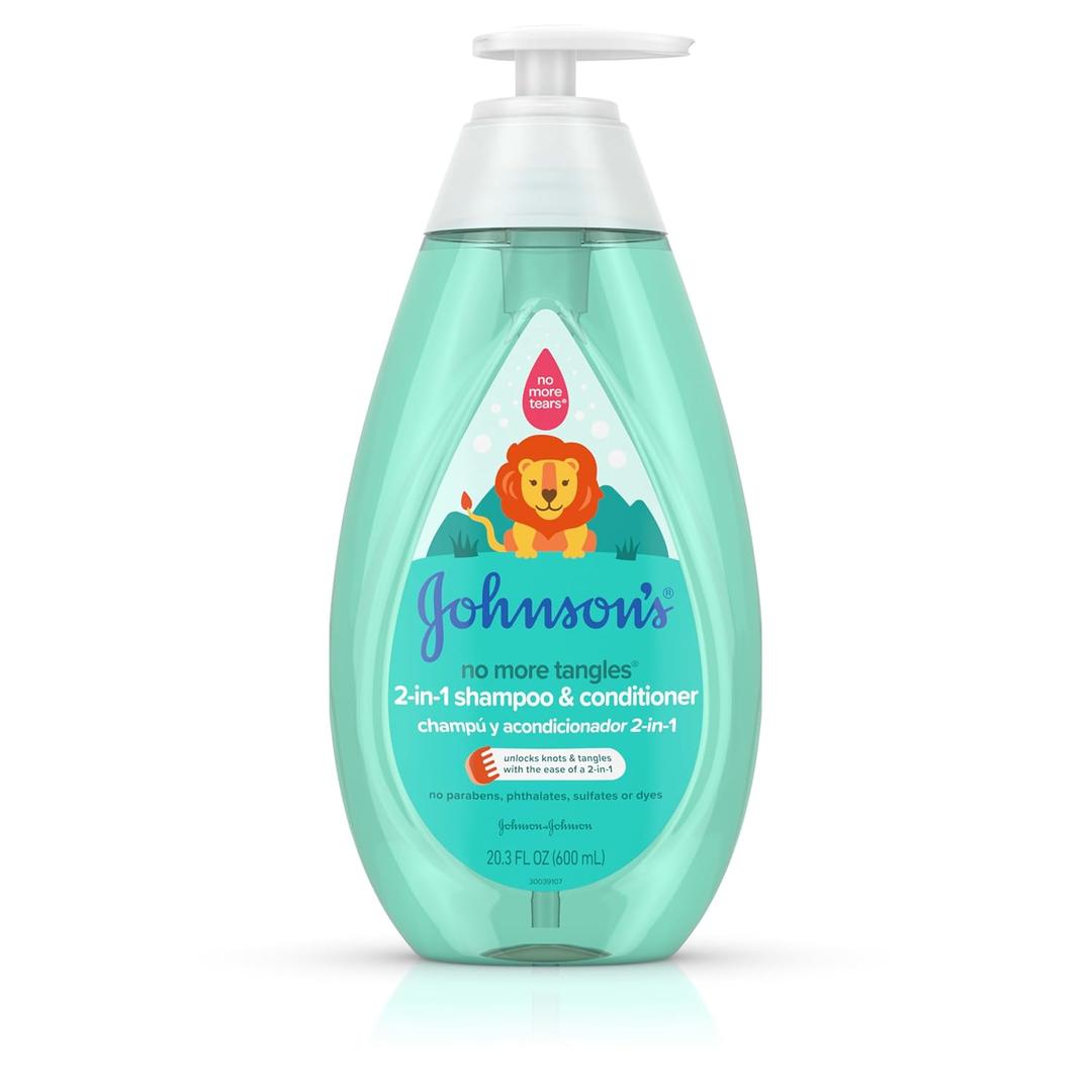 Johnson's Kids No More Tangles 2-in-1 Detangling Shampoo & Conditioner for Kids & Toddlers, Gentle & No More Tears, Hypoallergenic & Free of Parabens, Sulfates & Dyes 20.3 fl. oz