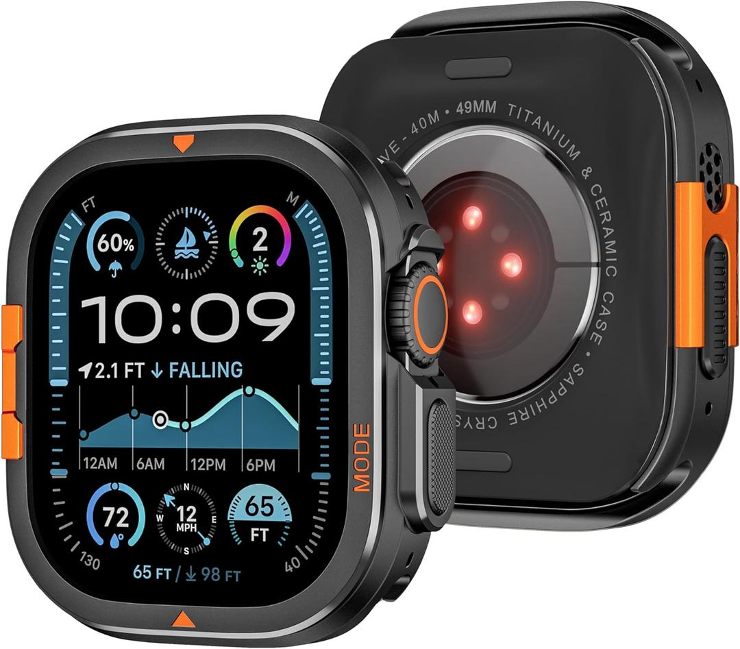 Rugged Metal Case Compatible with Apple Watch Ultra 3/2/1 49mm Case, 2 in 1 Protective Bumper Cover with Back Shell for iWatch Ultra 49mm, Black