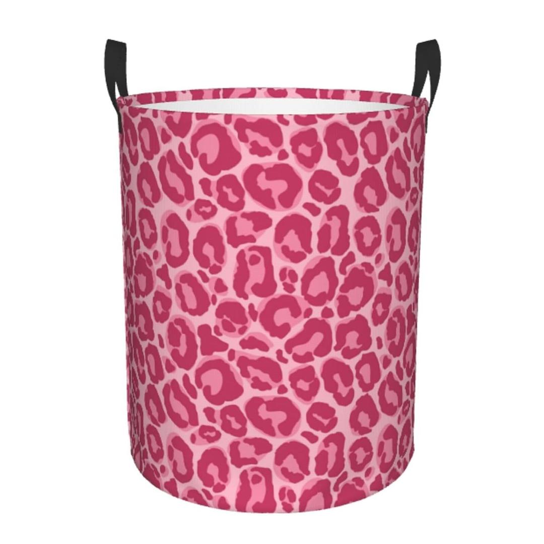 Pink Leopard Texture Round Laundry Hamper Storage Basket Toys Clothes Organizer Bin For Home Bathroom Bedroom Dorm Nursery, 38l