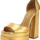 DREAM PAIRS High Heels Chunky Block Platform Heels for Women Ankle Strap Sexy Open Square Toe Heels Dressy Pumps Sandals, Size 6, Gold