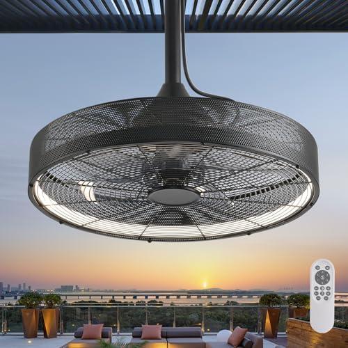 AHAWILL Outdoor Ceiling Fans with Lights,Hanging Hook Ceiling Fan with Remote, Plug in Ceiling Fan with 3-Color Dimming, 6-Speed for Patio,Gazebo,Garage,Pergola,Black