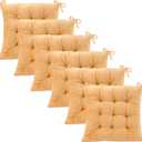 6 Pack Square Seat Cushion Chair Pads for Kitchen Dining Chairs, Soft Comfort Velvet Chair Mat Pillow Cushions with Ties for Office Desk Living Room Tatami 15.5", Turmeric Yellow