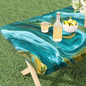 misaya Rectangle Vinyl Tablecloth, Fitted Table Cover, 100% Waterproof, Elastic Edge, Flannel Backing, Table Cloth Fit 6 Foot Folding Tables for Camping, Picnic, Outdoor (Ripples, 30x72 inch)