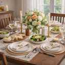 AmorArc Ceramic Dinnerware Sets for 8, 24 Pieces Handpainted Plates and Bowls Set with Rustic Terracotta Underside, Scratch Resistant Stoneware Dishes Set, Dishwasher & Microwave Safe, Light Beige