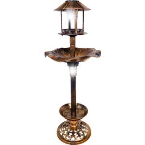 BTEXPERT Outdoor Solar Garden Bird Bath Vintage Lighted Pedestal Fountain Flower Birdbath Planter Accents Decoration Yard Statue Feeder, Decorative Cage, Fillable Stand Polyresin (Bronze 1)