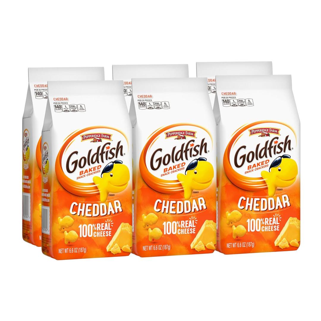 Goldfish Cheddar Crackers, Snack Crackers, 6.6 oz. bag, 6 CT box (EXP 06/07/26)