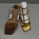 Womens Strappy Heels 3 inch Slingback Square Open Toe Stilettos Sandals, Patent Leather, Sexy Party Dress Shoes (10, Gold)