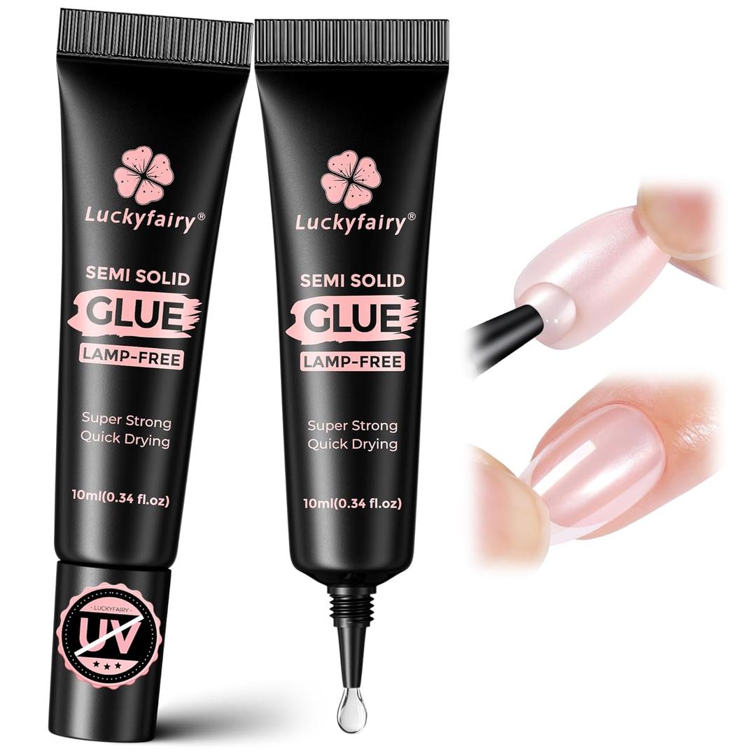 Luckyfairy Super Strong Nail Glue 10gX2Pcs for Press On Nails - Quick Drying, Semi Solid, Long Lasting, No U V Light Needed