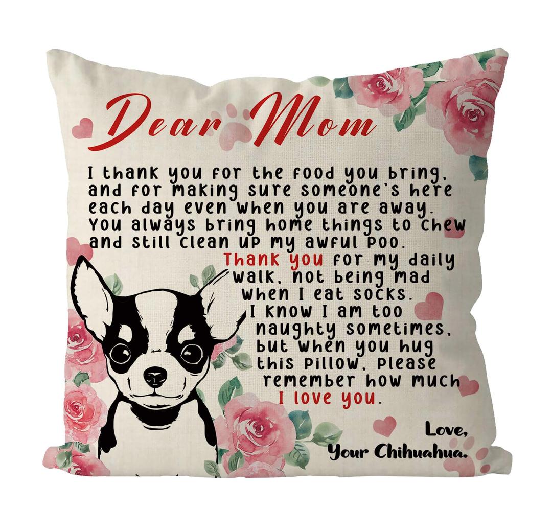5 x Tian Zhun Chihuahu Mom Gifts Pillow Covers 18x18 Inch Best Chihuahu Mom Pillowcase Chihuahu Lover Gifts Farmhouse Throw Pillows Indoor Couch Cushion Case for Home Sofa Decoration