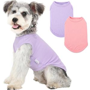 2 Pack Dog Clothes for Small Dogs Summer Dog Shirt Vest Girl Boy Lightweight Puppy T-Shirts Blank Soft and Cool Pet Clothing Sleeveless Medium Large Dog Outfit (Purple+L-Pink, Medium)