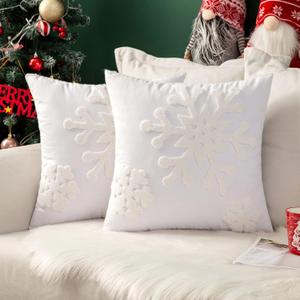 MIULEE Pack of 2 Christmas Decorative Snowflake Throw Pillow Covers Canvas Embroidery Winter Cushion Cases Holiday Decor Soft Pillowcases for Winter Couch Sofa Bedroom CarWhite, 50x50in