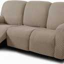 ULTICOR 8-Pieces Recliner Sofa Covers, Jacquared Stretch Couch Covers for 3 Cushion Reclining Sofa Slipcovers Thick Soft Washable (Style 1) (Taupe, 3 Seater Recliner Cover)