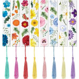 Outus 8 Sets Flower Acrylic Bookmarks Transparent Acrylic Cute Floral Bookmarks with Colorful Tassels for Back to School Women Teacher Kids Book Lovers, 8 Styles
