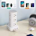 Power Strip Tower with Multiple Outlets, Flat Plug Surge Protector Tower Extension Cord with 12 AC Outlets 4 USB Ports (2 USB C), 6FT Cord Power Tower Surge Protector for Home Office Dorm Room, White