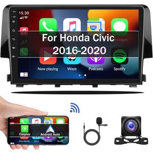 Android 13 Car Stereo Radio for Honda Civic 2016 2017 2018 2019 2020 with Wireless CarPlay Android Auto 1G+32G 9 Inch Touchscreen Bluetooth GPS Navigation WiFi HiFi FM Backup Camera MIC
