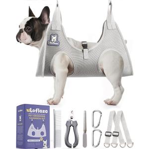 Dog Grooming Hammock Harness for Dogs & Cats with Pet Nail Clipper Trimmer - Cat Hanger Sling for Trimming Clipping Nails- Dog Hammock Restraint Bag for Small Medium Large pet  Grey M