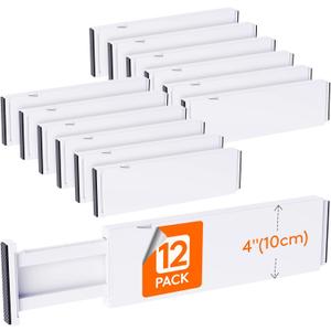 Lifewit 12 Pack Drawer Dividers Plastic 4" High, 13.5-22" Adjustable Drawer Organizers for Clothes, Expandable Dresser Separators in Bedroom/Bathroom/Kitchen/Fridge/Office Organization and Storage