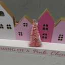 Amyhill Pink Lighted Wooden Christmas Tabletop House Village Decor Farmhouse LED Christmas Tabletop Decor Merry Rustic Xmas Block Centerpiece Sign with Word for Home Bedroom Holiday Ornament